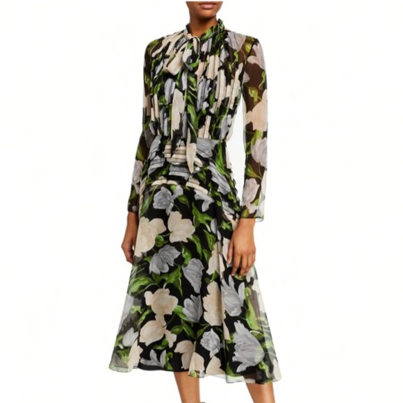 Floral Silk Long Sleeve Midi Dress Jason Wu Collection - Picture 1 of 16
